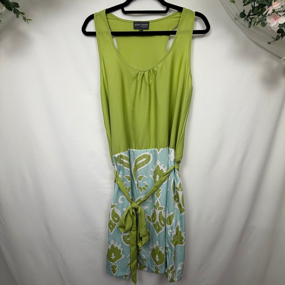 The Royal Standard Collection Green Paisley Racerback Belted Dress Medium